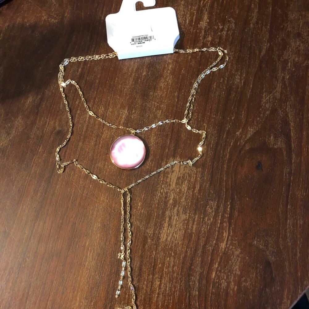 Panacea Prom Homecoming New Years Party Pink Round Cats Eye Y Necklace NWT